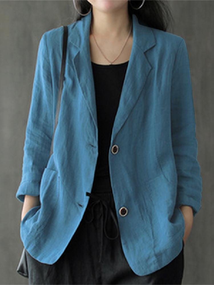 Blazer Women Oversized - Elegant Solid Blazerผู้หญิงฤดูใบไม้ร่วงเสื้อกันหนาวZANZEA 2023 ลําลองแขนยาวปุ่มเสื้อหญิงLapel Outwearsขนาดใหญ่