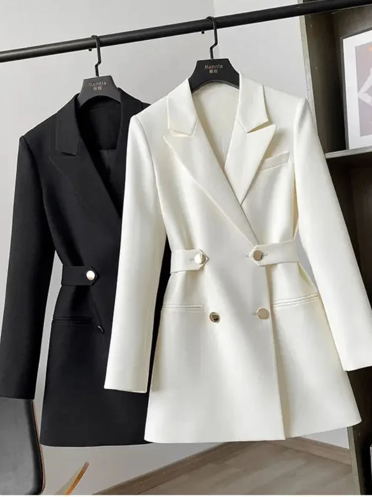 Blazer Women Oversized - เสื้อสูทผู้หญิง แจ็คเก็ตเบลเซอร์หรูหรา สไตล์เกาหลี แฟชั่นฤดูใบไม้ผลิ ฤดูใบไม้ร่วง เสื้อคลุมกระดุมสองแถว