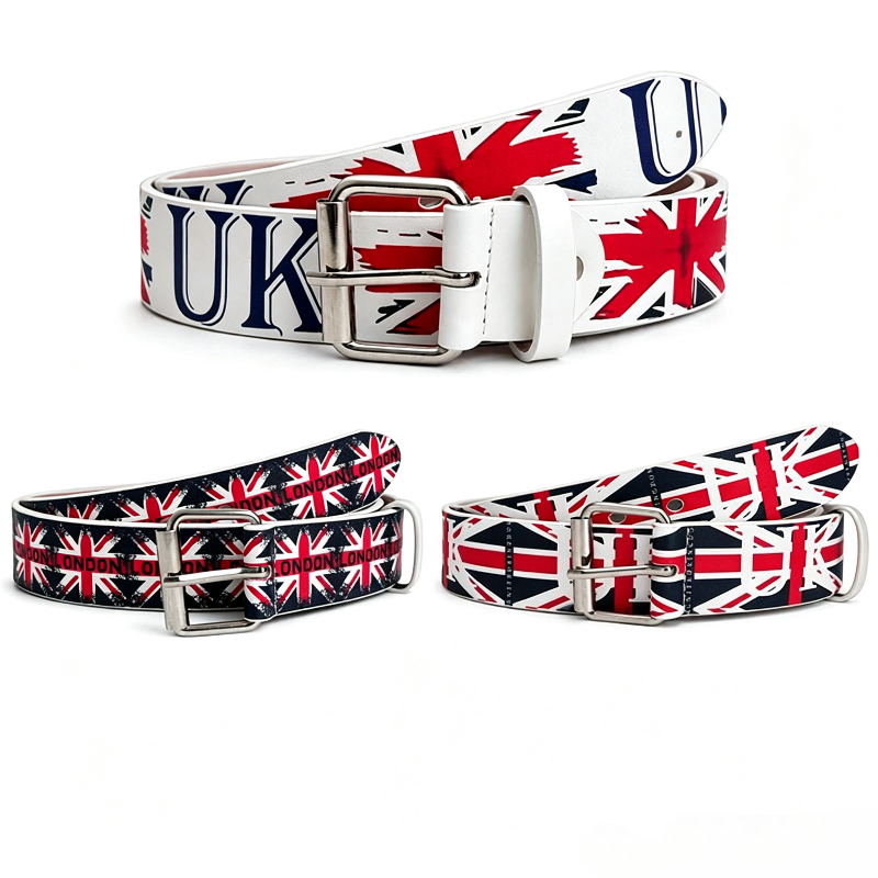 Women Fashion Uk - เข็มขัดหนังลายธงชาติอังกฤษสไตล์ Y2K พร้อมหัวเข็มขัดโลหะลายกราฟฟิตี้ สำหรับผู้ชายและผู้หญิง เข็มขัดลำลอง Cinturon
