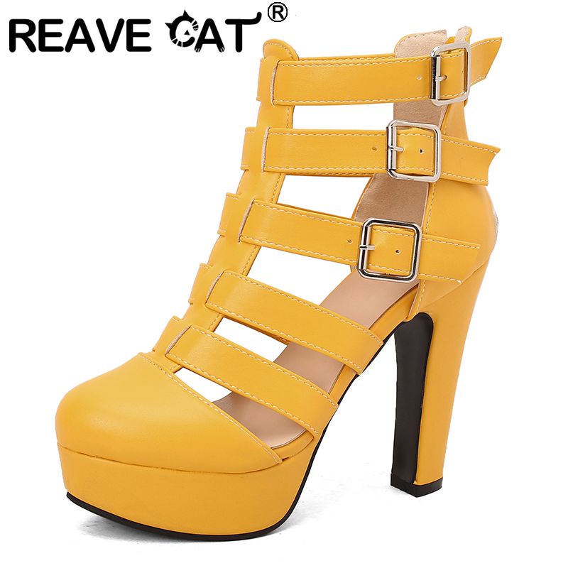 Women'S Fashion Belts - Reave รองเท้าแตะผู้หญิงที่หรูหราแมวรอบนิ้วเท้าหนาส้นหนา12ซม. แพลตฟอร์ม3.5ซม. ซิปเข็มขัดขนาดบวก48 49 50รองเท้าออกเดท