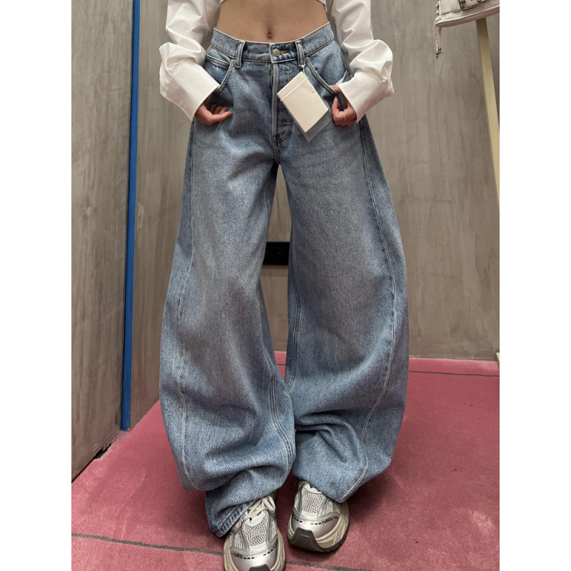 Mom Jeans Women - กางเกงยีนส์สไตล์อเมริกันย้อนยุคสำหรับผู้หญิงและผู้ชาย ทรงหลวมสไตล์ Y2K ฮาราจูกุ สีน้ำเงิน แนวพังก์