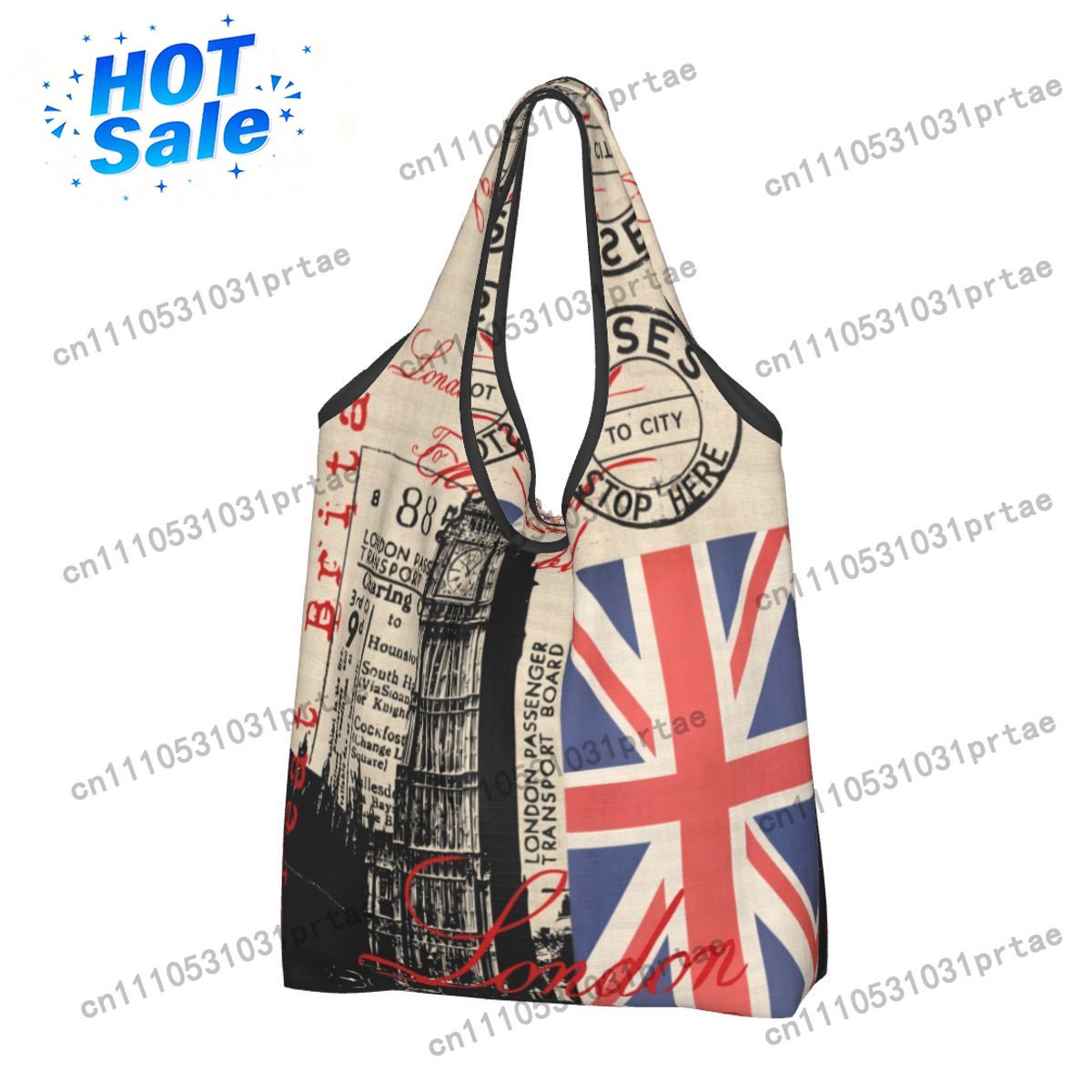 Women Fashion Uk - กระเป๋าช้อปปิ้งสไตล์เรโทรวินเทจลอนดอน ลายธงชาติอังกฤษ ขนาดใหญ่ สะพายไหล่ พกพาสะดวก