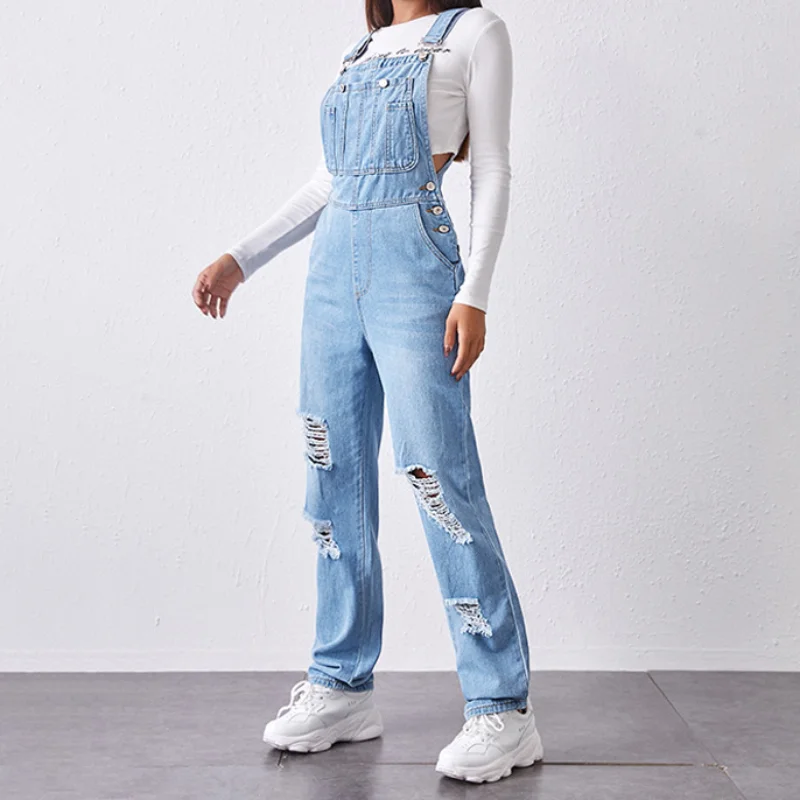 Mom Jeans Women - กางเกงยีนส์ขายาวสำหรับผู้หญิงกางเกงยีนส์ขายาวมีรูกลวงสำหรับใส่ทำงานลำลองชุดเอี๊ยมยีนส์สีฟ้าสำหรับ Y2k