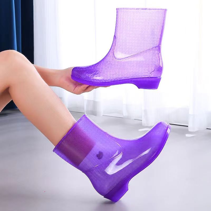 Women'S Fashion Rain Boots - รองเท้ากันฝนของผู้หญิงใหม่พื้นรองเท้านุ่มกันลื่นด้านบนสี่ฤดูกาลรองเท้าน้ำใสสีเจลลี่รองเท้าทำงาน