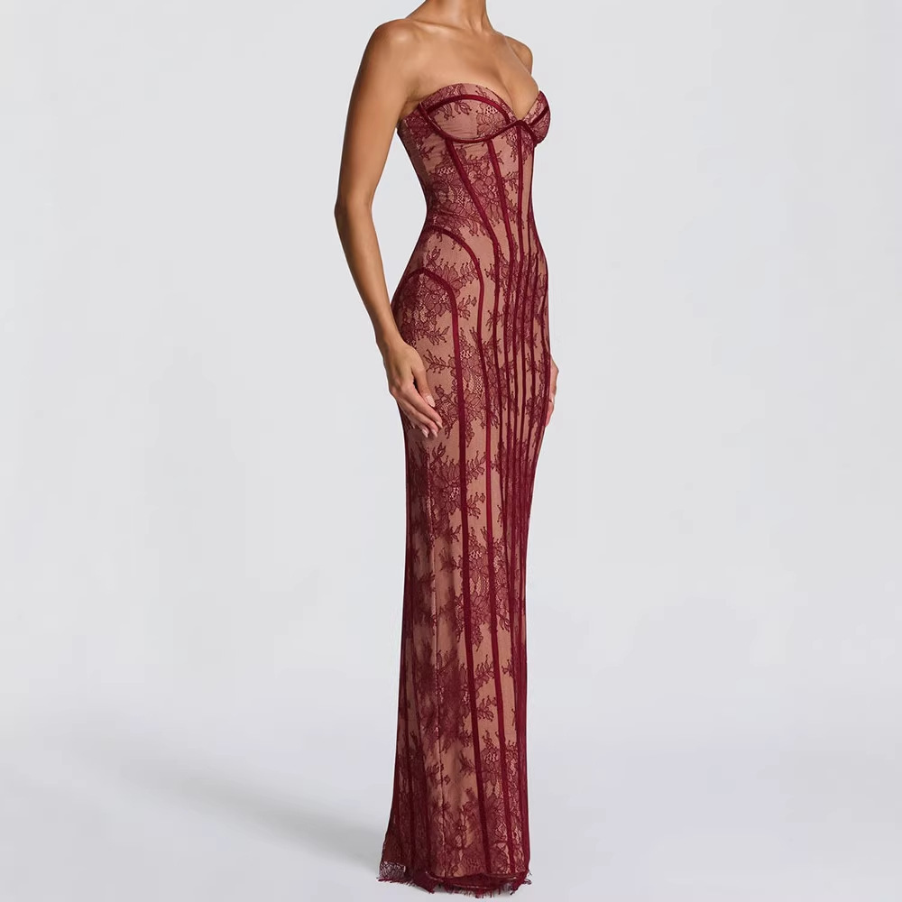 Bodycon Dress Women - เดรสยาวทรงบอดี้คอนแบบไร้สายสำหรับผู้หญิง ปี 2026 ลายทาง เปิดหลัง ดีไซน์หรูหรา