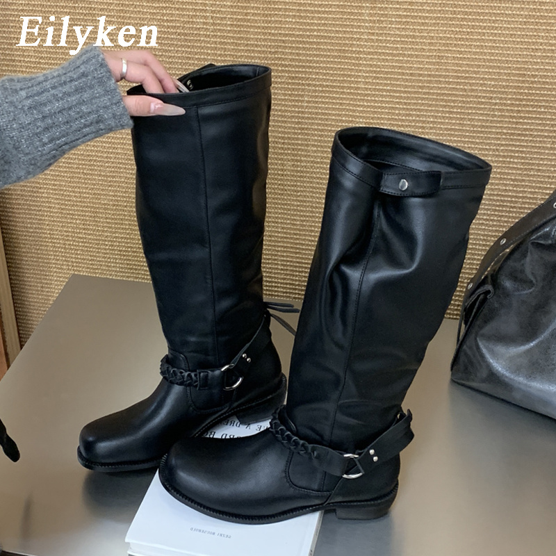 Women'S Fashion Belts - Eilyken 2027 รองเท้าบูทสตรีทรงสูงถึงเข่า ดีไซน์ฤดูใบไม้ร่วง-ฤดูหนาว พร้อมสายคาดและหัวเข็มขัด แฟชั่นสไตล์เรโทร