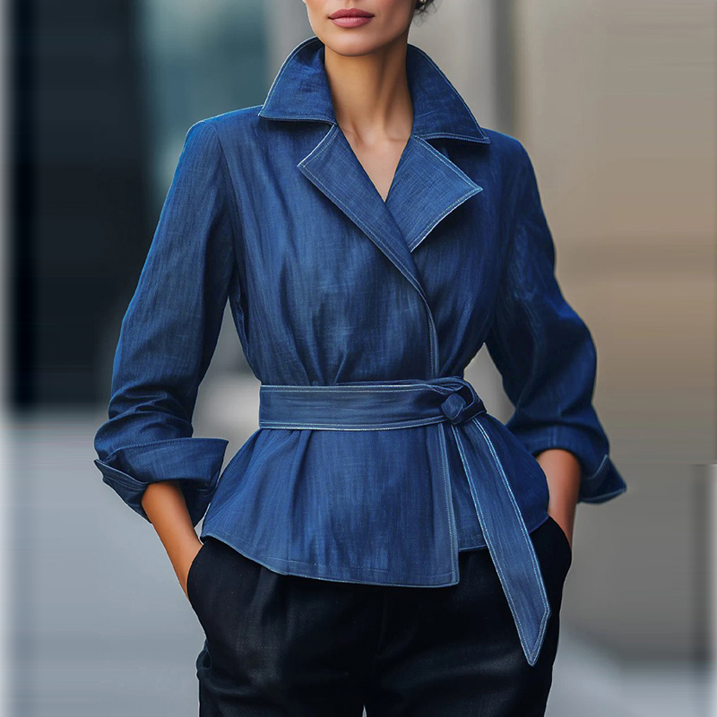 Women'S Fashion Belts - เสื้อแจ็คเก็ตยีนส์แฟชั่นสำหรับผู้หญิง แขนยาว สไตล์วินเทจ สีน้ำเงิน สำหรับฤดูใบไม้ร่วงและฤดูใบไม้ผลิ ปี