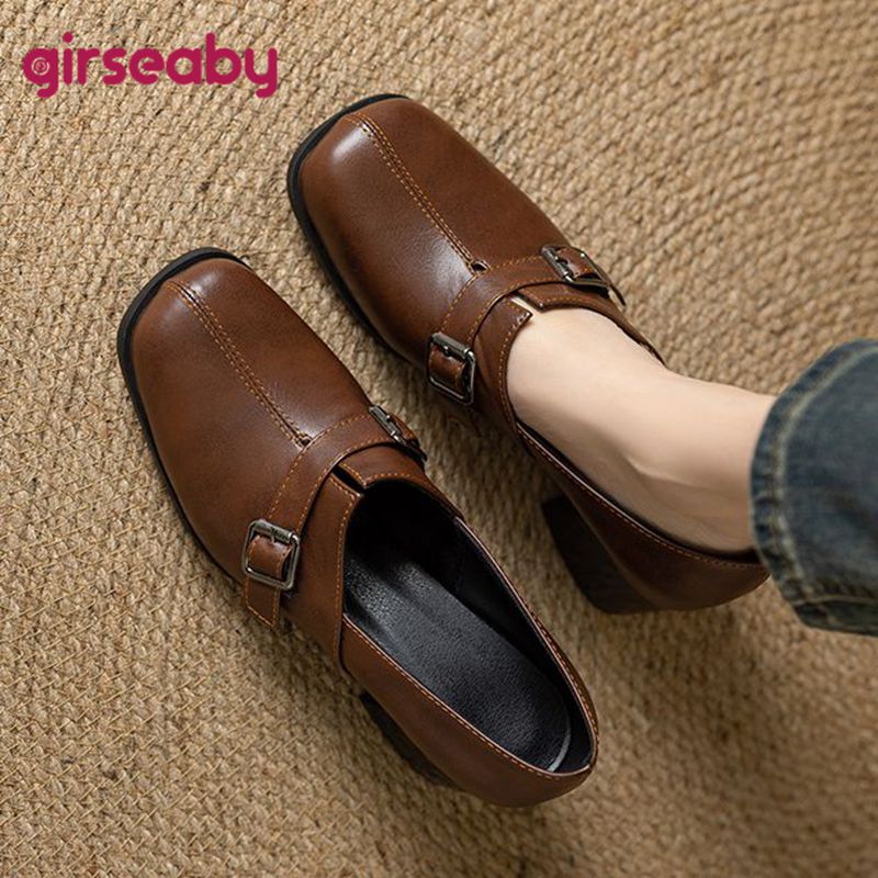 Women'S Fashion Belts - Girseaby Vintage ผู้หญิงปั๊มสแควร์ Toe รองเท้าส้นสูง Slip