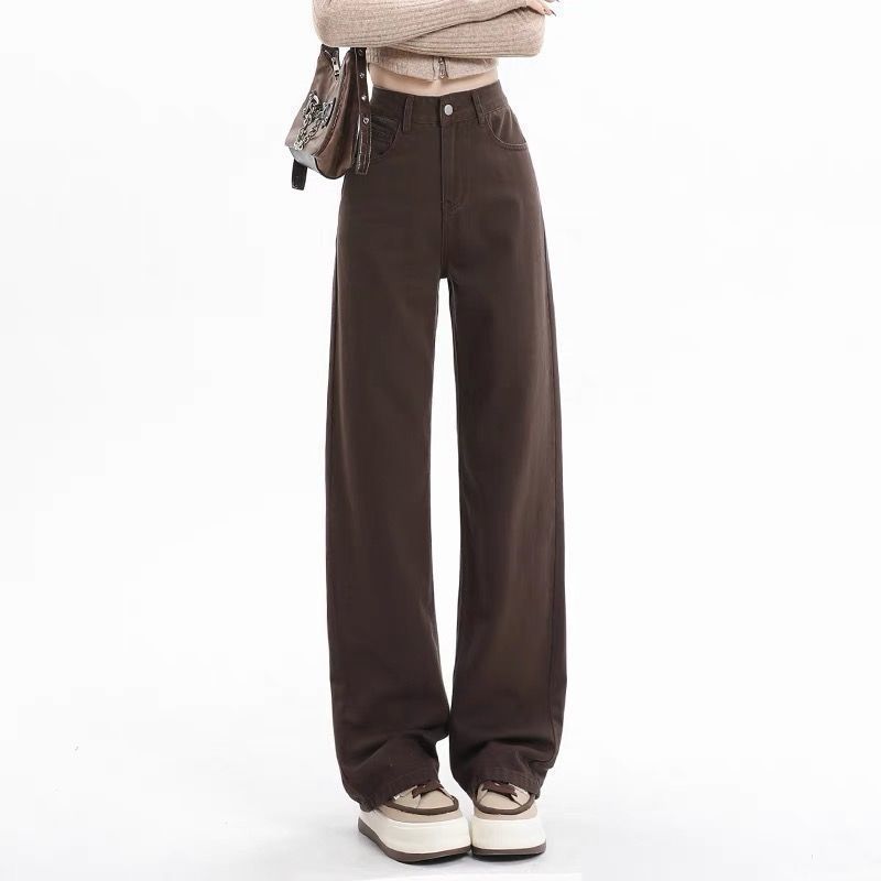 กางเกงยีนส์ทรงตรงสีน้ำตาลกาแฟส - Mom Jeans Women บทวิจารณ์และราคา