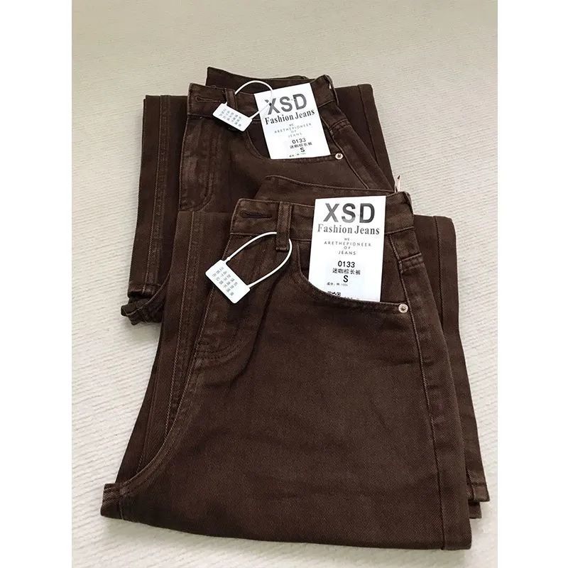 กางเกงยีนส์ทรงตรงสีน้ำตาลกาแฟส - Mom Jeans Women บทวิจารณ์และราคา