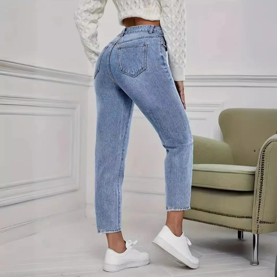 กางเกงยีนส์ขาดๆ แบบลำลองสำหรับ - Mom Jeans Women บทวิจารณ์และราคา