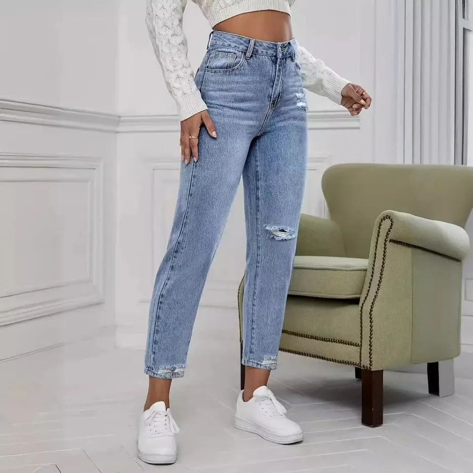 กางเกงยีนส์ขาดๆ แบบลำลองสำหรับ - Mom Jeans Women บทวิจารณ์และราคา