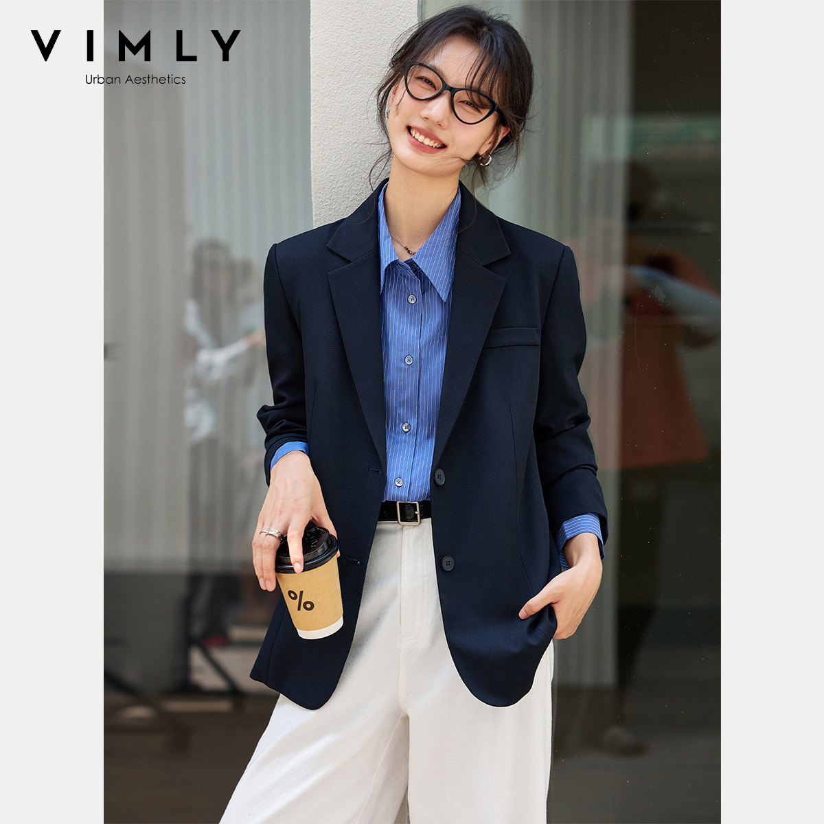 VIMLY เสื้อแจ็คเก็ตสีน้ำเงินกร - Blazer Women Oversized บทวิจารณ์และราคา
