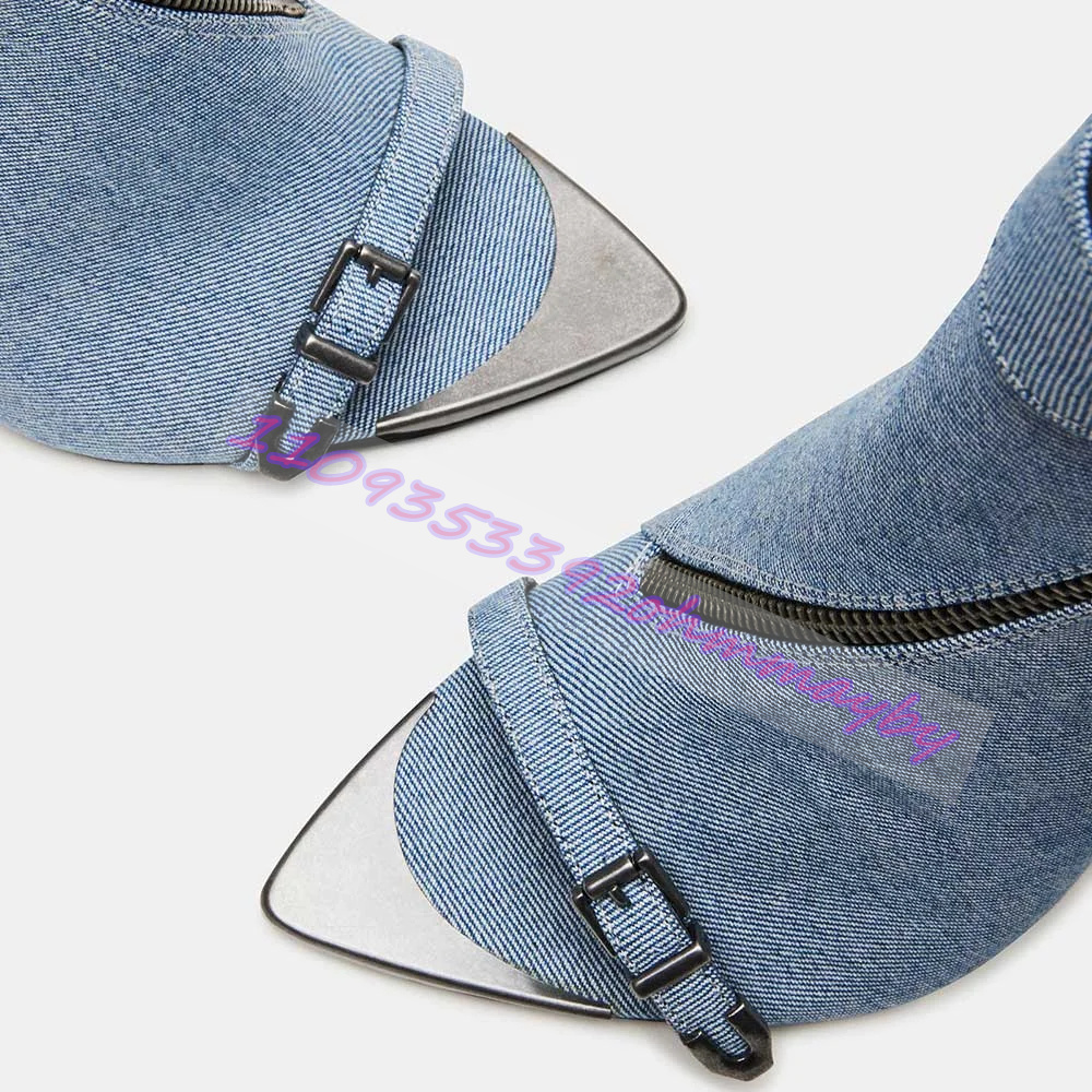 รองเท้าบูทหัวแหลมสีน้ำเงินเดนิ - Women'S Fashion Belts บทวิจารณ์และราคา