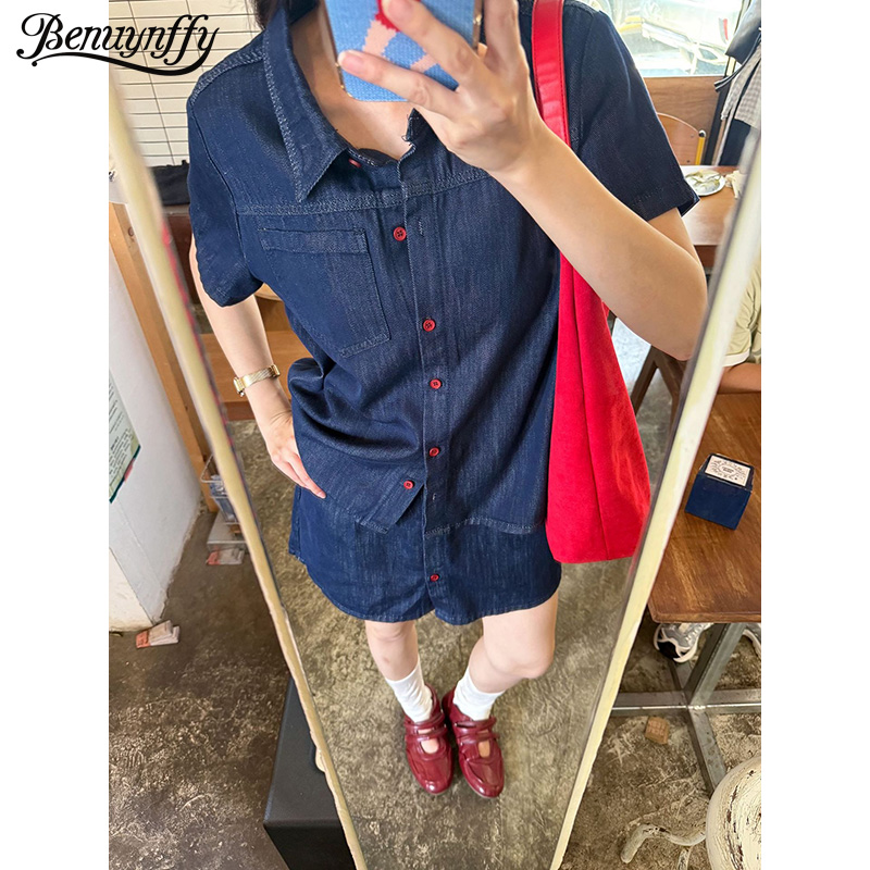 เบนย์นฟฟี่ เรโทรเสื้อเชิ้ตแขนส - Women Fashion Jeans Top บทวิจารณ์และราคา