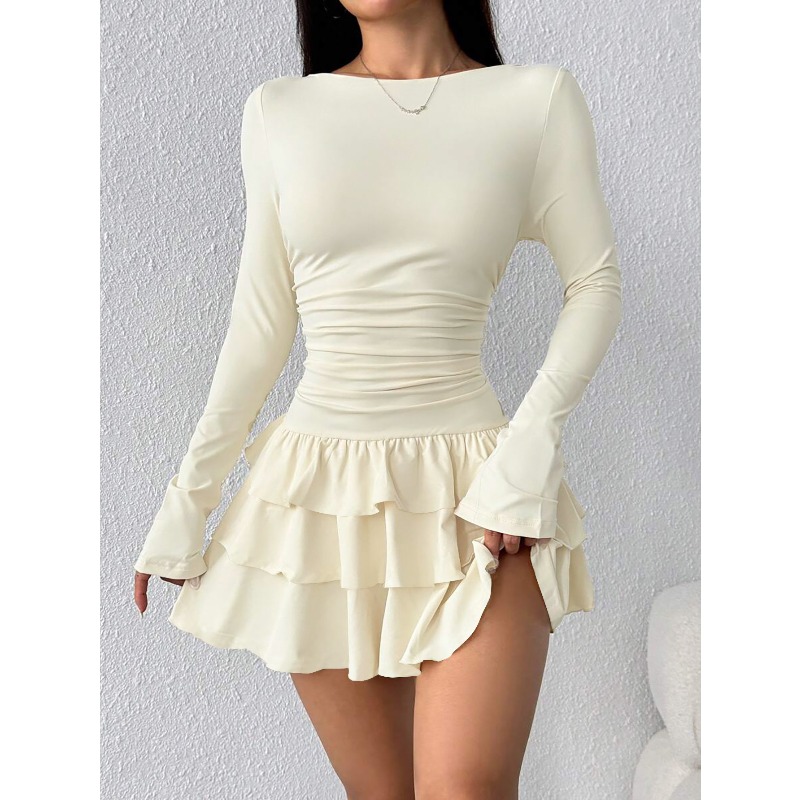 เดรสสั้นสีพื้นทรงเข้ารูปประดับ - Bodycon Dress Women บทวิจารณ์และราคา