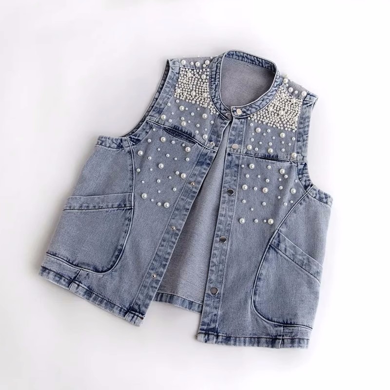 2023ฤดูร้อนใหม่ผู้หญิง Beaded  - Women Fashion Jeans Top บทวิจารณ์และราคา
