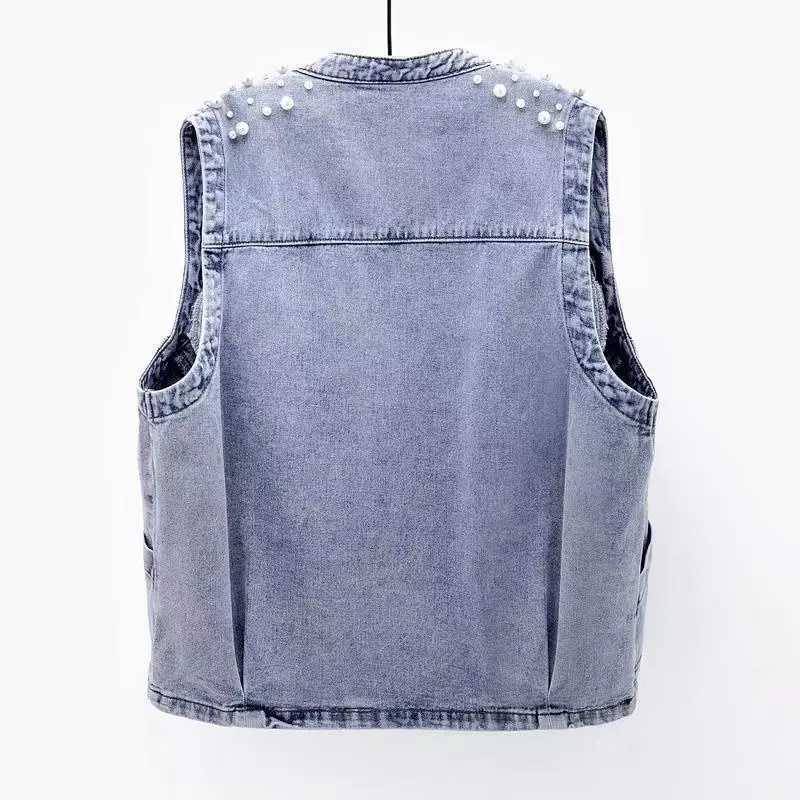 2023ฤดูร้อนใหม่ผู้หญิง Beaded  - Women Fashion Jeans Top บทวิจารณ์และราคา