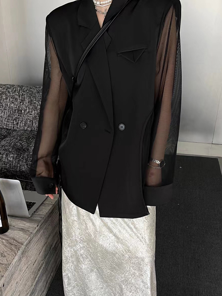CHICEVER Patchworkตาข่ายสําหรั - Blazer Women Oversized บทวิจารณ์และราคา