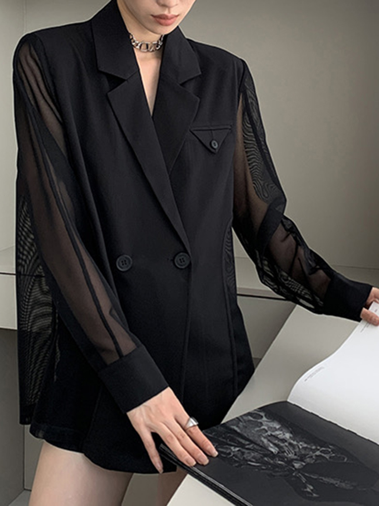 CHICEVER Patchworkตาข่ายสําหรั - Blazer Women Oversized บทวิจารณ์และราคา