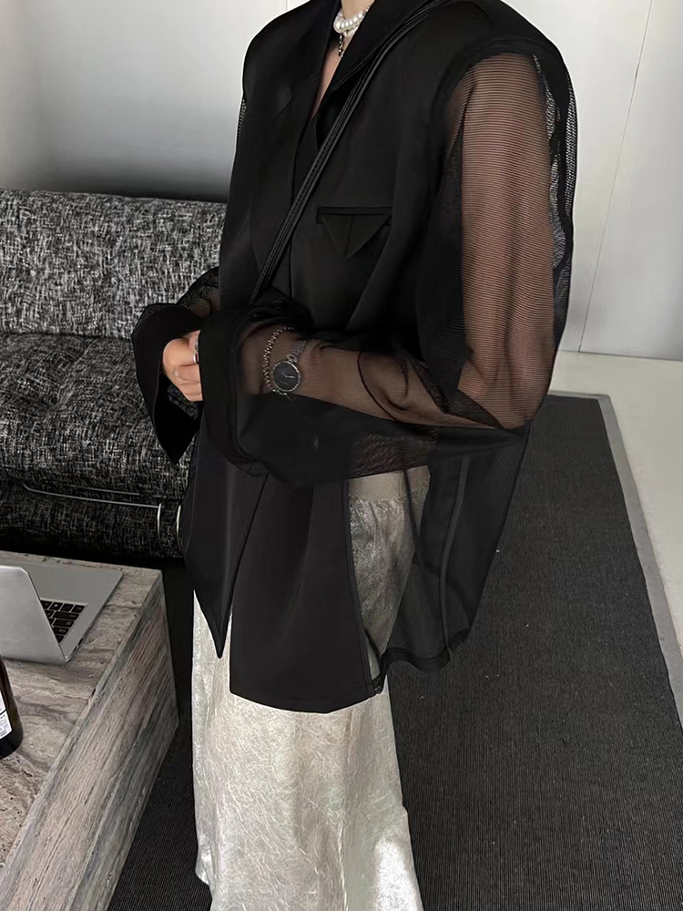 CHICEVER Patchworkตาข่ายสําหรั - Blazer Women Oversized บทวิจารณ์และราคา