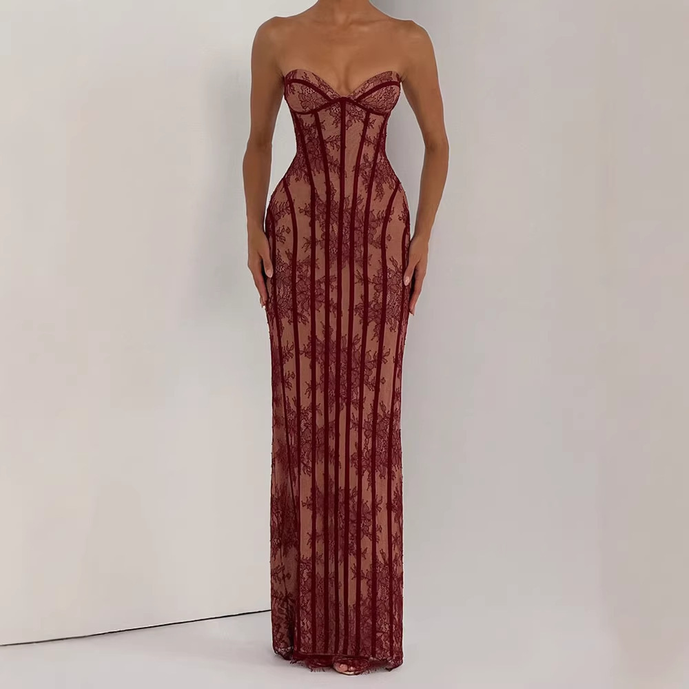 เดรสยาวทรงบอดี้คอนแบบไร้สายสำห - Bodycon Dress Women บทวิจารณ์และราคา
