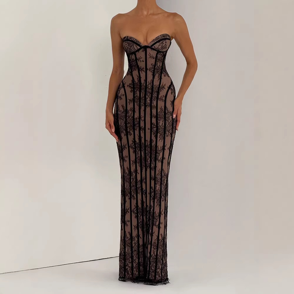 เดรสยาวทรงบอดี้คอนแบบไร้สายสำห - Bodycon Dress Women บทวิจารณ์และราคา